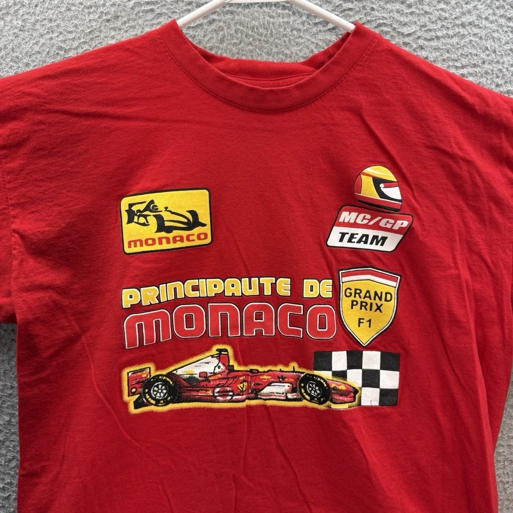 B&C Shirt Adult Large Red Principaute De Monaco F1 Grand Prix Formula One Racing